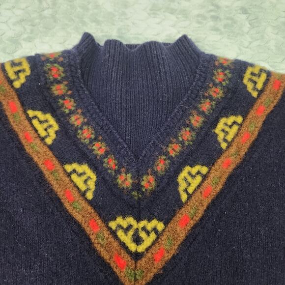 Vintage Benetton Shetland Wool Geometric Chunky Pullover Sweater Sz Medium Large - Picture 2 of 9
